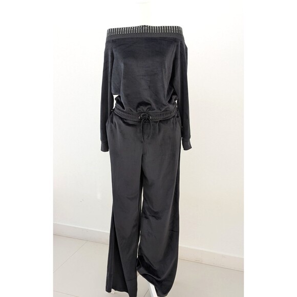 New York & Company Pants - New York & Comp Jumpsuit Women M Dark Gray Off The Shoulder Long Sleeve Wide Leg